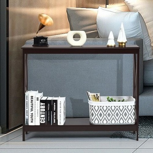 2-Tier Console X-Design Sofa Side Accent Table-Espresso - Color: Dark Brown - Picture 3 of 6