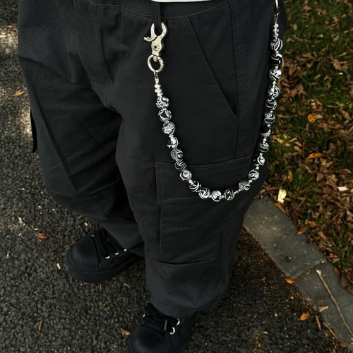 Portafoglio con perline punk fiore anacardi catena portachiavi jeans pantaloni catena borsa fai da te cinghia - Foto 10 di 16