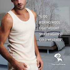  100 Merino Wool Sleeveless Shirt - Men's Winter Underwear Tank - Thermal Layer