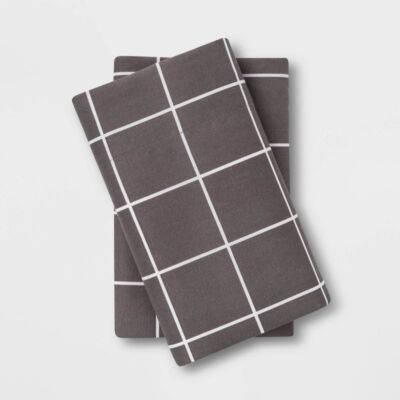 2-New Room Essentials Microfiber Printed Grid Pillowcases (Set Of 4 Standard)