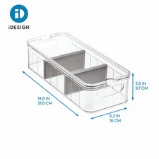 iDesign 71373 Refrigerator Produce Storage Crisper Bin, 2 Adjustable Dividers &