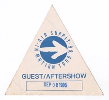 AIR SUPPLY / 1986 Backstage Pass "In Motion Tour '86" / FREE SHIPPING