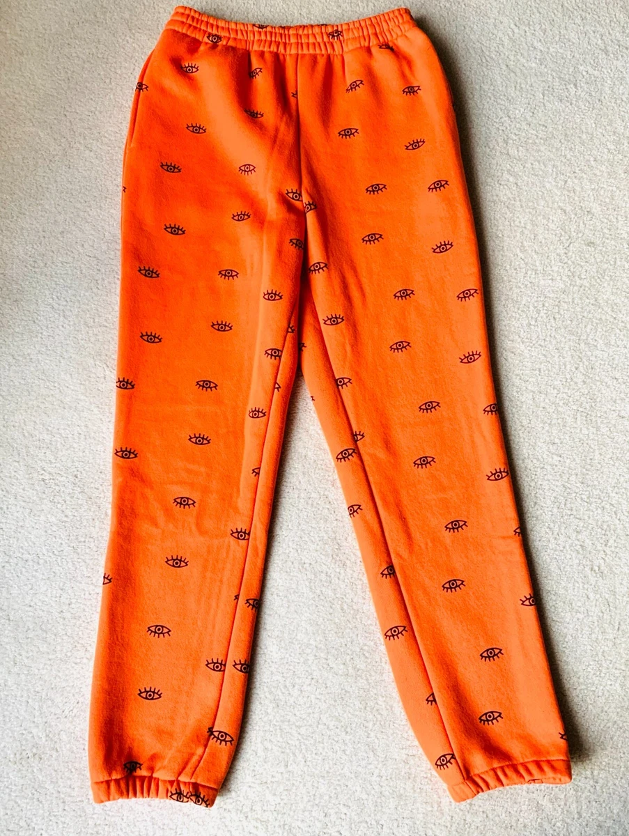 Adika Women's Small Sweat Pants/Joggers Novelty Print Eyes Orange Pockets