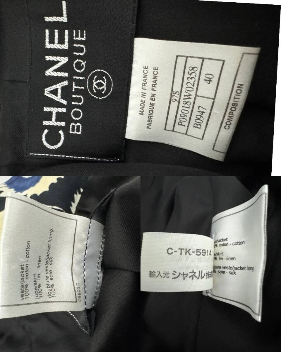 CHANEL Set Giacca Gonna Camelia COCO Logo Nero Bottone Marca Coco 97S P09018