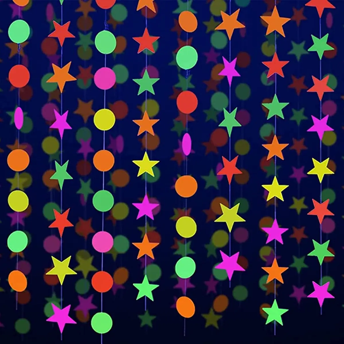 90ft Paper UV Round Neon Garland Stars Streamers Black Light