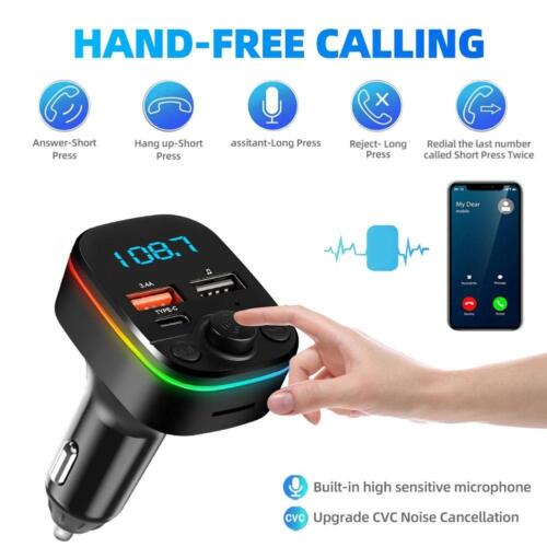 Bluetooth 5.0 Car Wireless FM Transmitter Adapter 2USB Charger AUX Hands-Free - Afbeelding 1 van 25