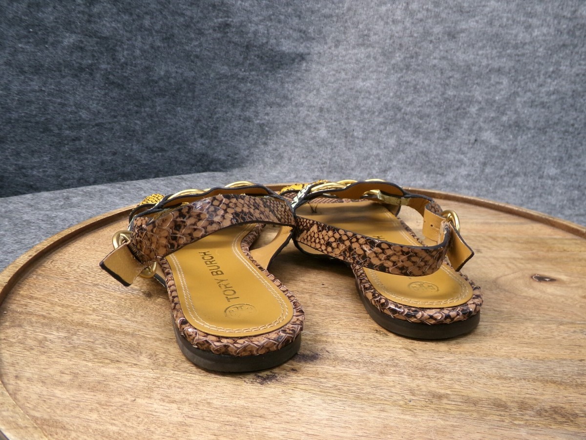 TORY BURCH★ヘビ柄フラットサンダル（ブラウン・ゴールド）最終値下げ!! TORY BURCH☆ヘビ柄フラットサンダル（ブラウン・ゴールド）最終