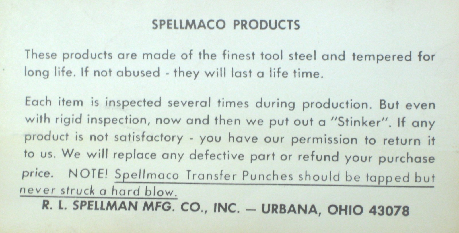 7/32" inch TRANSFER Punch Stub Length Short Bits Spellmaco RL Spellman