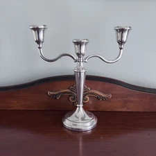 Triple Candle Holder 925 Sterling Silver 1978 Hallmark 342.3g 22.5x 21cm