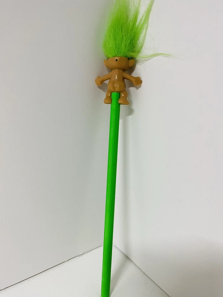 Vintage TROLL on Green PENCIL w/Green HAIR- RUSS TROLL DOLL - Изображение 2 из 3
