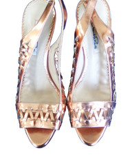NEW OSCAR DE LA RENTA WOMEN'S METALLIC LIKE 4 1/2 HEEL SHOES EU 38 US 7.5 ITALY