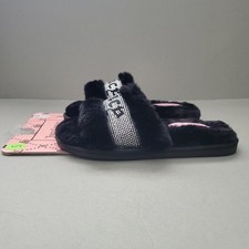 Juicy Couture Craven Rhinestone Faux Fur Slide Slip On Black Women US Small 5