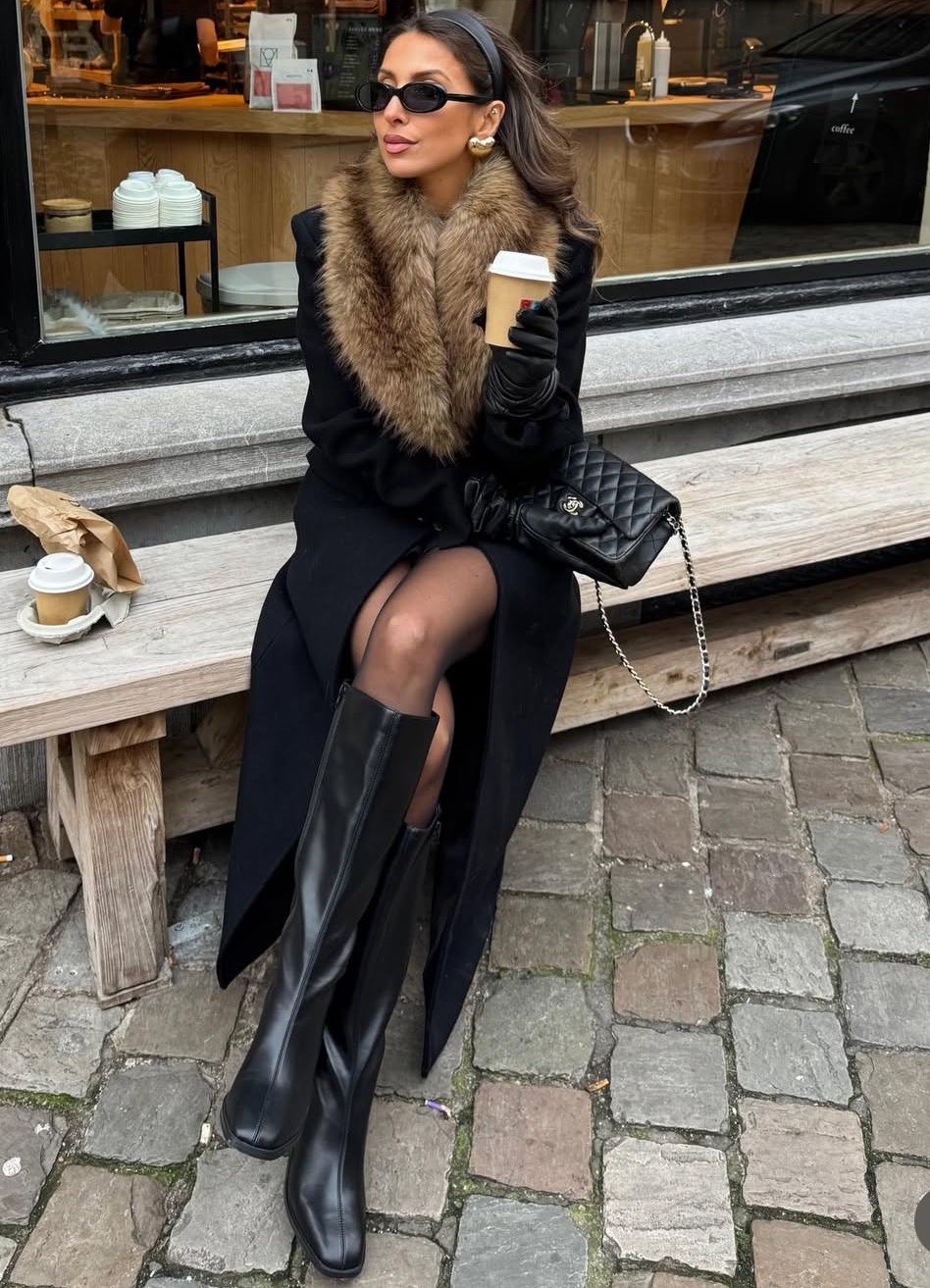ZARA WOMAN FW25 BLACK WOOL BLEND COAT WITH FAUX FUR COLLAR ZW COLL. L 3736/251 image 2