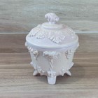 Vintage Jeannette Shell Pink Milk Glass Footed Lidded Candy Dish GRAPE PATTERN