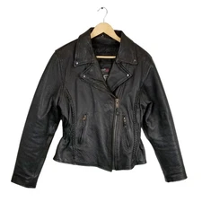 USA Bikers Dream Apparel Women's Black Leather Moto Motorcycle Jacket M Medium