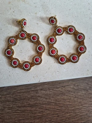 Genuine SORU CORAL HOOP EARRING GOLD PLATED 925 STERLING SILVER - Image 1 of 2