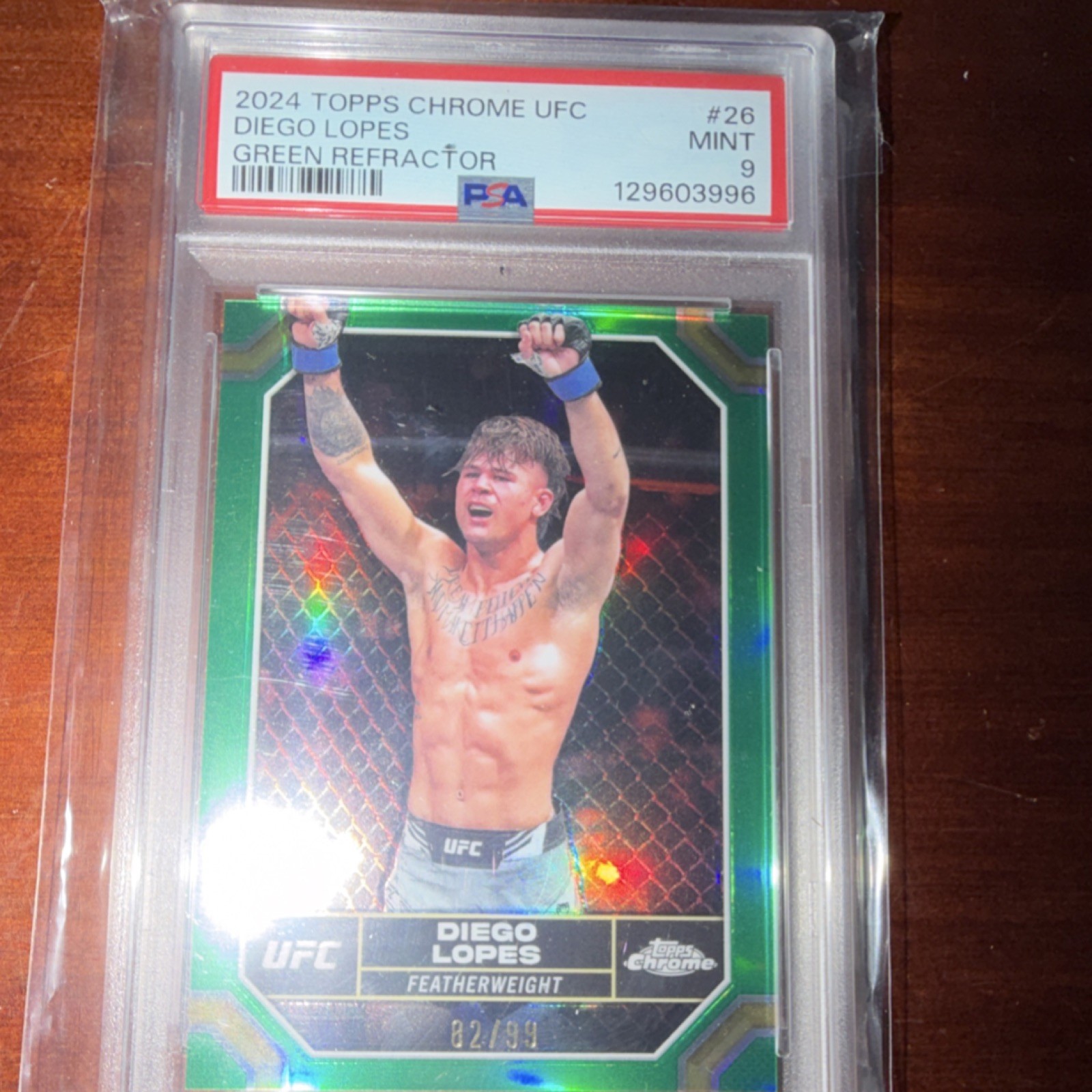 Topps 2024 Chrome UFC Diego Lopes #26 Green Refractor Rookie PSA 9 /99