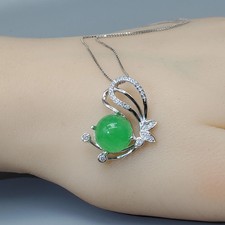 Green Jade Necklace - Sterling Silver Gemstone Butterfly Pendant 18KGP Jade
