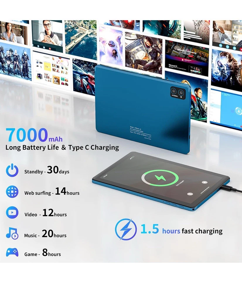 Tablet Android 15 de 10 pulgadas: Octa-Core, 8GB RAM 64GB, 7000mAh. Protección 2 años Foto 3 de 4