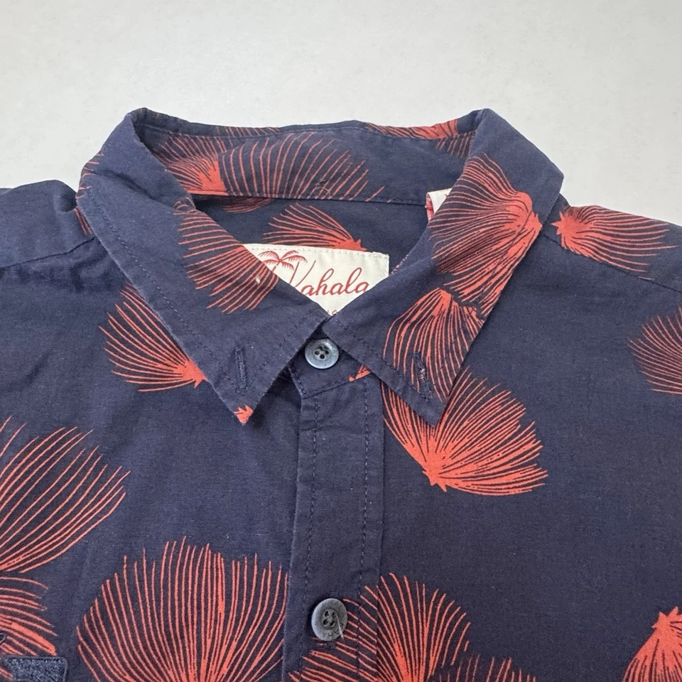 Kahala 夏威夷 Aloha 衬衫纽扣男式大号二手红色蓝色冲浪花卉 — 第 2/4 张图片