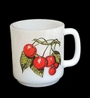 Vtg  Glasbake Cherry Mug White Milk Glass Bright Colors