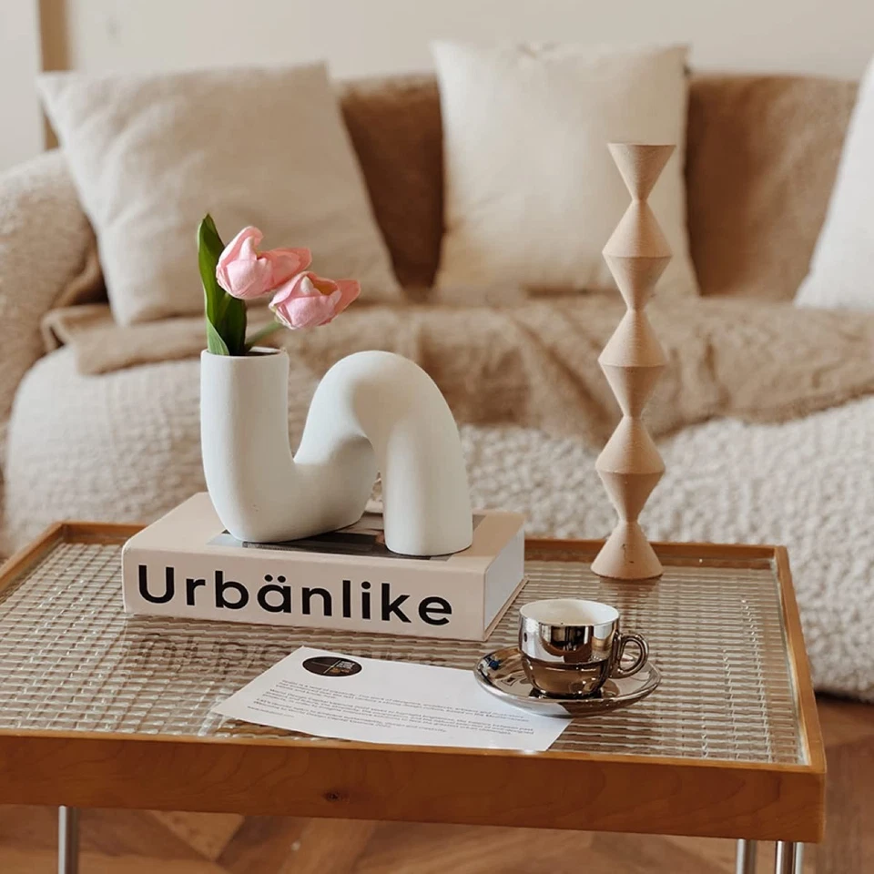 Florero de cerámica blanca para decoración, jarrones modernos de abstracción minimalista, granja... Foto 3 de 4