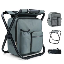 Detachable Folding Backpack Stool, Lightweight Foldable Cooler Chair with 15L...