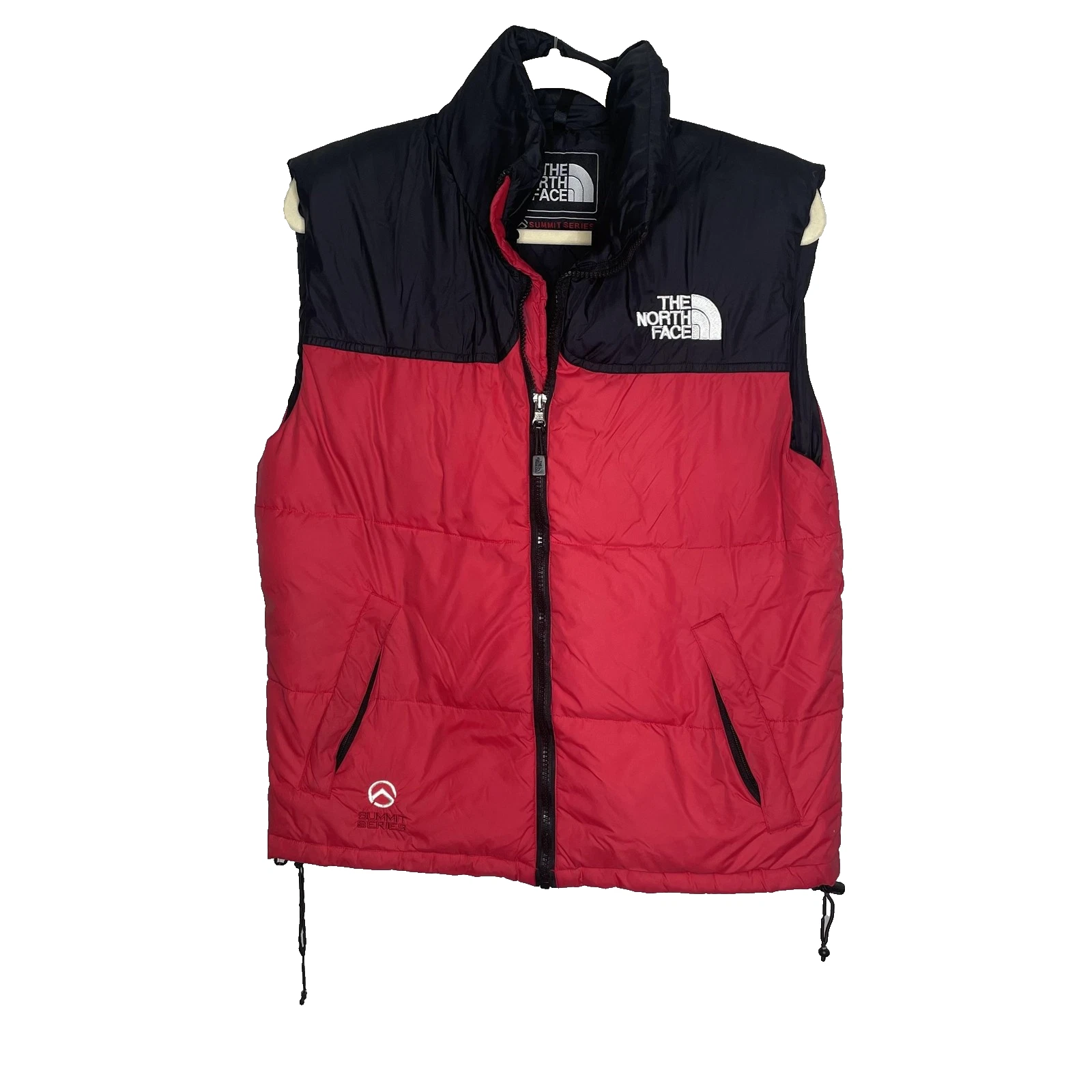 North Face Summit Series Vest Mens Small Red Black Puffer Insulated Goose Down