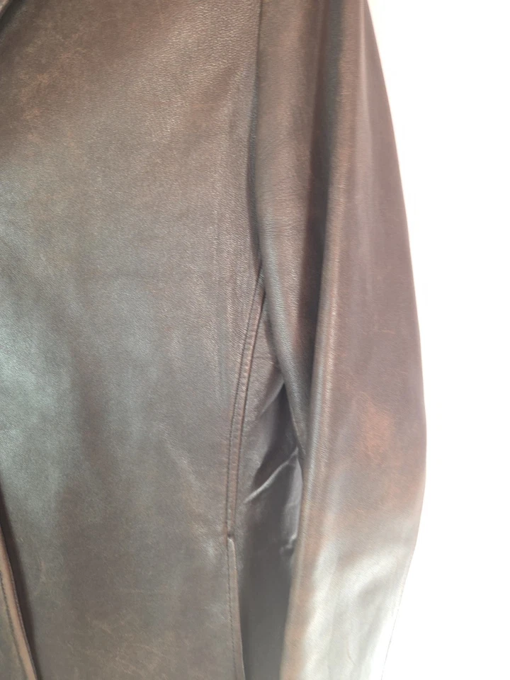 Vtg Z Jazz Brown Leather Blazer Jacket Coat Size S 3 Button Lined Pockets - Image 3 of 4