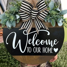 Rustic Wooden Welcome Sign - Handcrafted Modern Front Door Home Decor