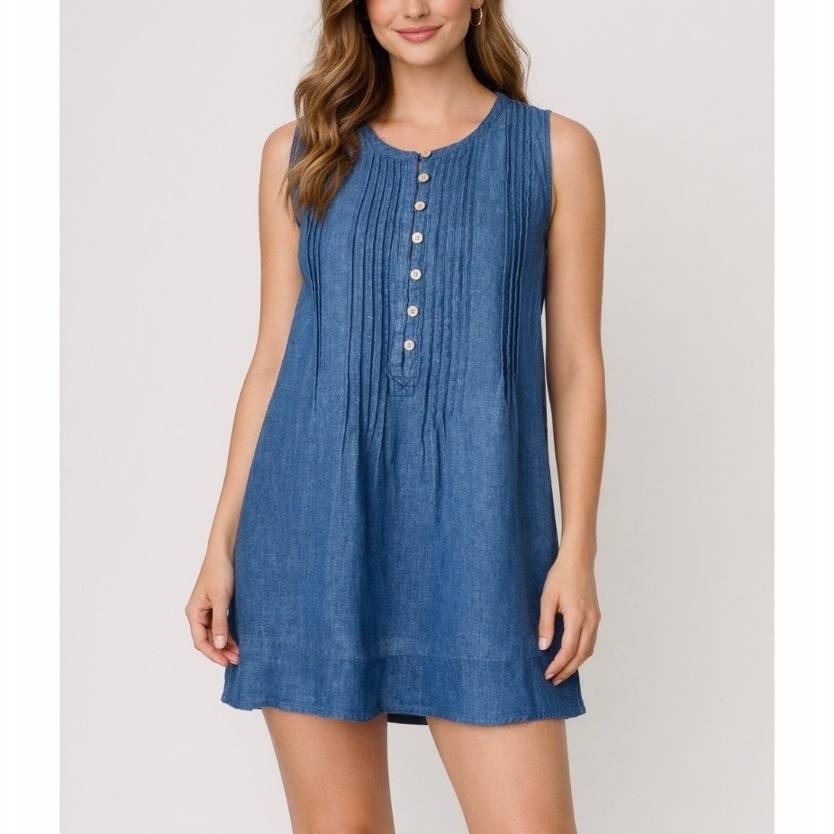 Faherty Isha Linen Sleeveless Mini Dress in Indigo Blue Size Medium