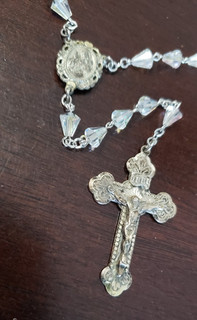 VINTAGE STERLING SILVER & CLEAR CRYSTAL PRISM BEADS ROSARY