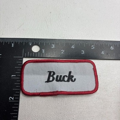 Vtg Red Letter Black Border BUCK NAME Patch (Workwear Name Tag, Uniform ID) C61S