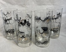 Cochecito Libbey Tumblers Old Time Carriage Cars 10 oz. Juego Gafas Años 60 0f 9