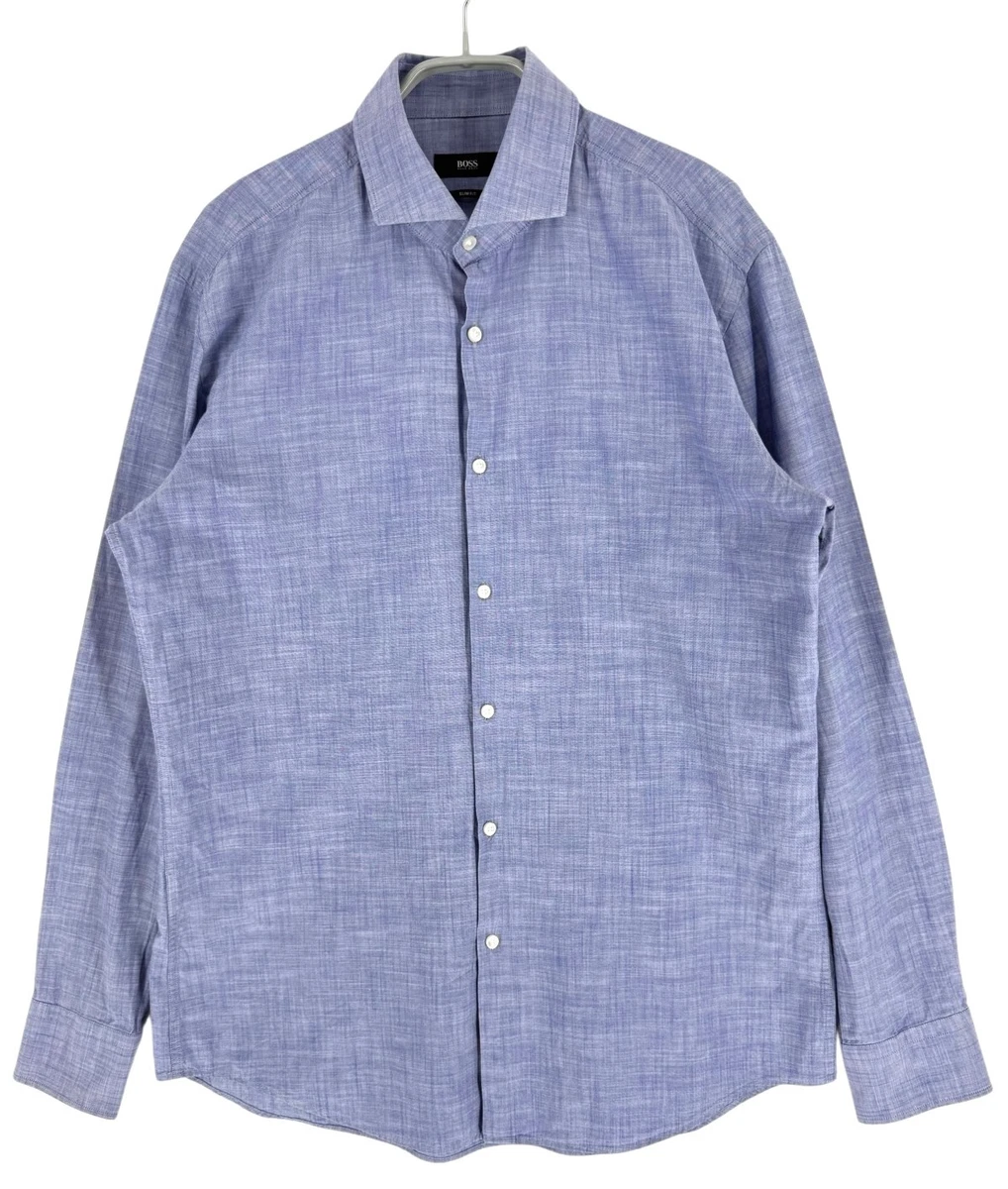 HUGO BOSS Camicia KW 41 Maniche Lunghe Blu A Righe #C1098 HUGO BOSS Camicia KW 41 Maniche Lunghe Blu A Righe #C1098