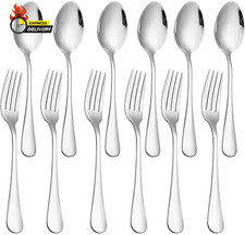 Set of 12, Stainless Steel Dinner Forks and Spoons Silverware Set, Heavy-Duty Di