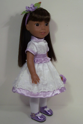 WHITE LAVENDER Dress w/Flowers Doll Clothes For 14'' Wellie Wisher Wishers (Debs*