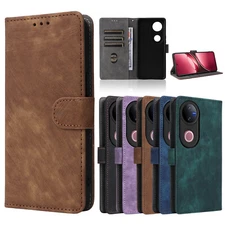 For vivo V50 5G, Luxury Retro Flip Leather Wallet Stand Card Slots Case Cover