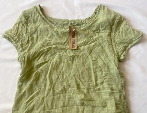Women Short Sleeve Irregular Hem Dress Round Neck Top One Piece Green One Size - Picture 8 of 9