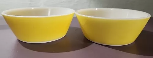 Vintage 5” Fire King Anchor Hocking Bright Yellow Bowls.Set Of 2 Ice Cream Bowls