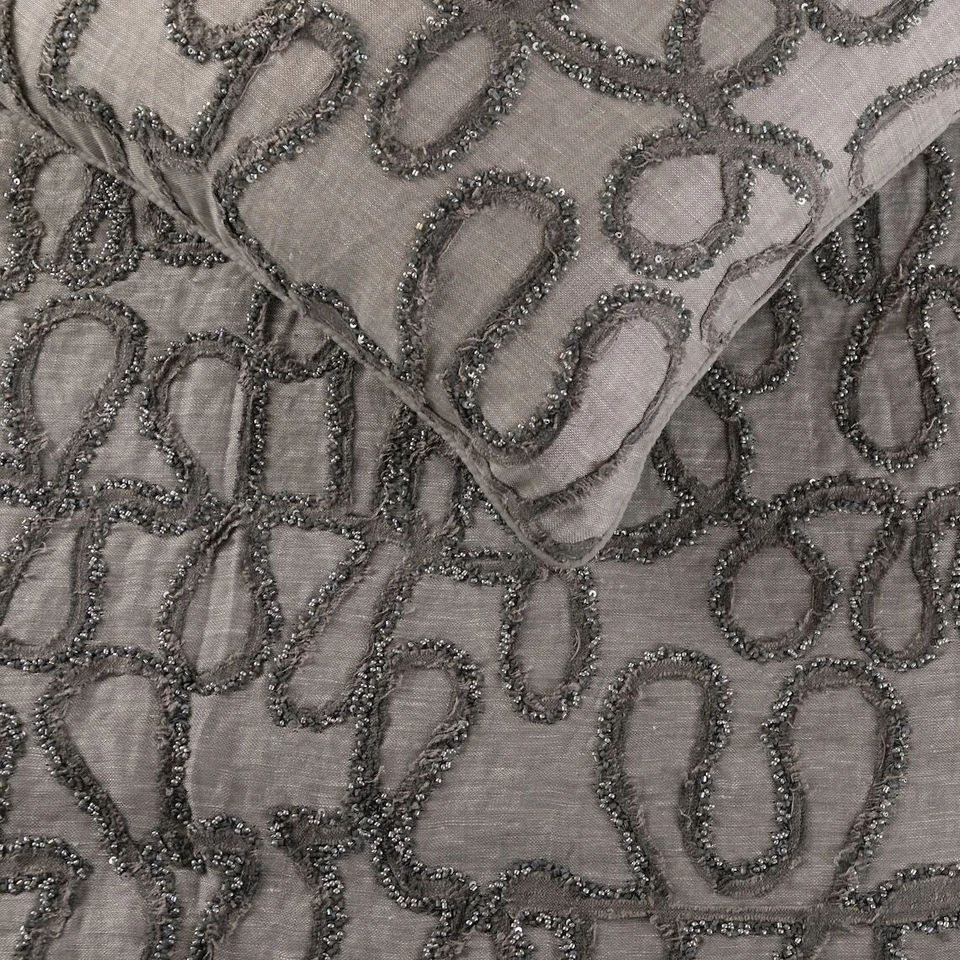 Decorative King Bed Runner Gray, Embroidery Linen Bed Scarf - Grace Forever - Image 3 of 4