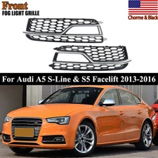 Pair Front Bumper Grille Fog Light Outer Cover For Audi A5 S-Line S5 2013-2016