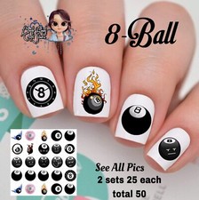 8 Ball Pool Ball Waterslide Nail Art Decals Set Of 50, Instructions Bonus
