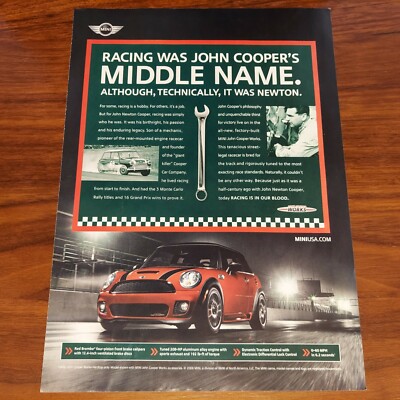 MINI JOHN COOPER WORKS PRINT AD MAGAZINE ADVERTISEMENT RACING WAS MIDDLE NAME