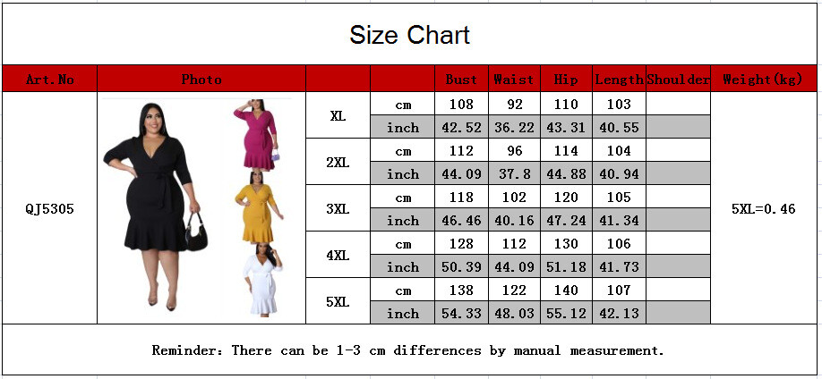 Image 81 - Women Plus Size V Neck 3/4 Sleeve Belted Ruffled Bodycon Dress Casual Party OL