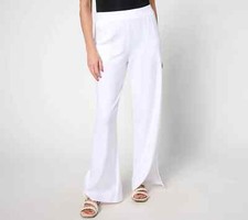 Denim Co. Beach Jersey Regular Wide Leg Pant With Slits White Size M A637289