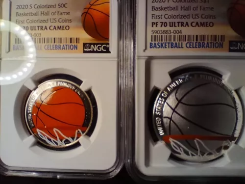 2020 P & S Basketball HOF Colorized Proof 2 Coin Set NGC PF70 UC Tip Off Release