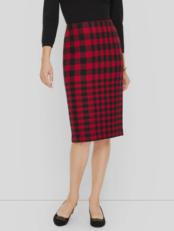 NUEVA FALDA LÁPIZ $119 TALBOTS roja, negra bicolor a cuadros mezcla de lana talla 4P,4 pequeña