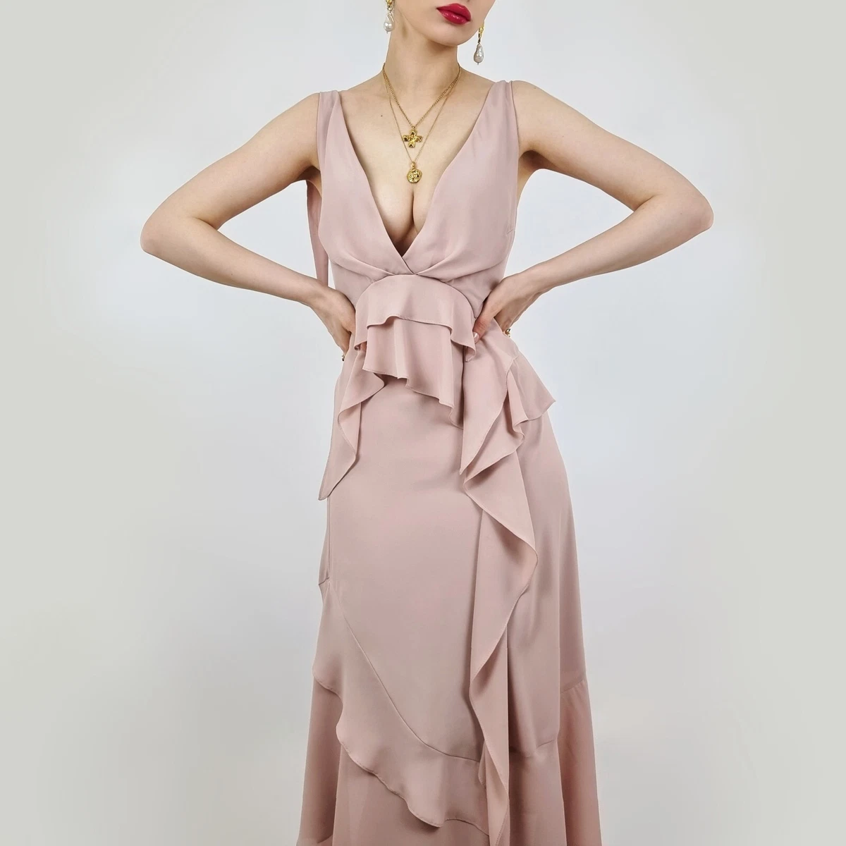 Plunging neckline midi best sale dress