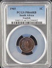 1965 South Africa 1 Cent Proof English PCGS PR66RB KM# 65.1, Hern# D16, N# 5966
